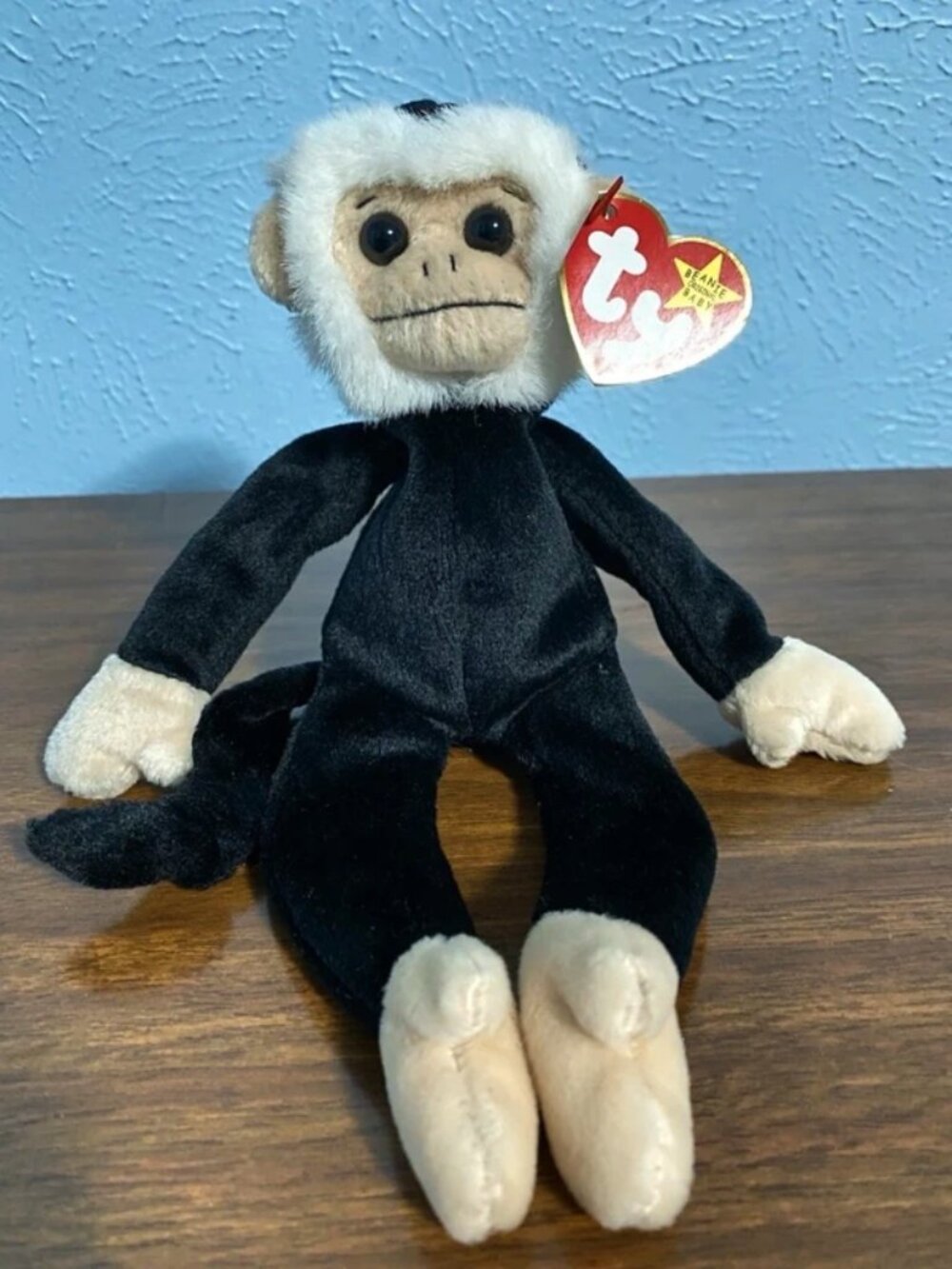 Ty Beanie Baby Mooch the Monkey 9.5" Beanbag Plush Black White 1999 W/Tag